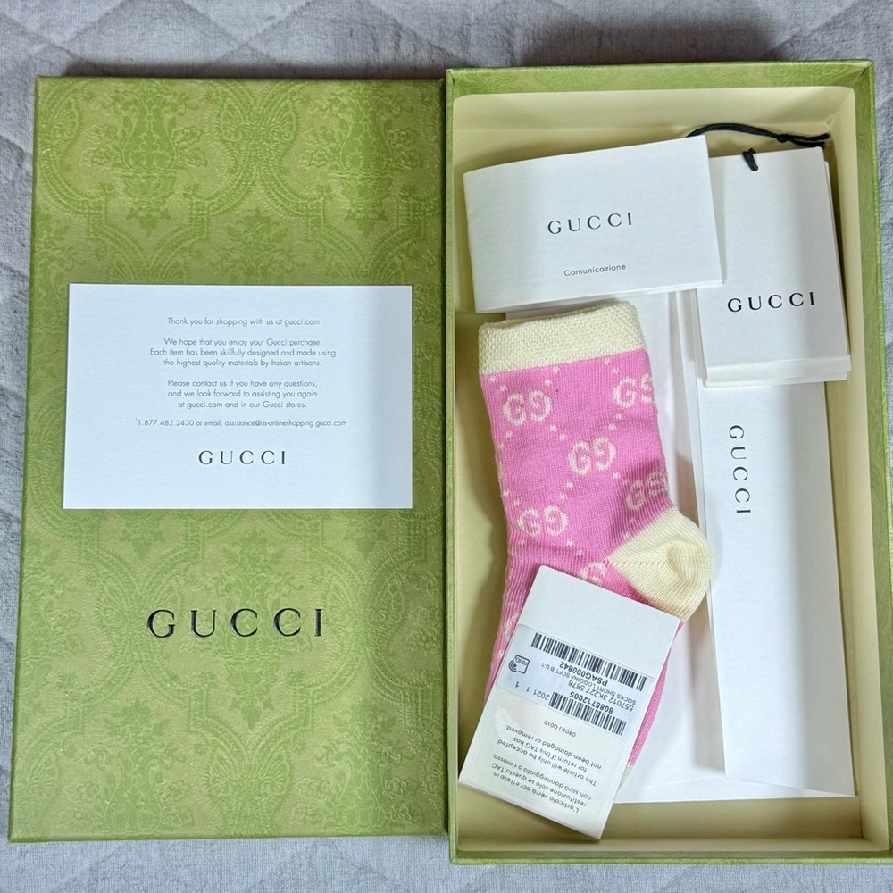 New Gucci Baby Girl Pink GG Logo Socks w/Box size 1/10-12cm